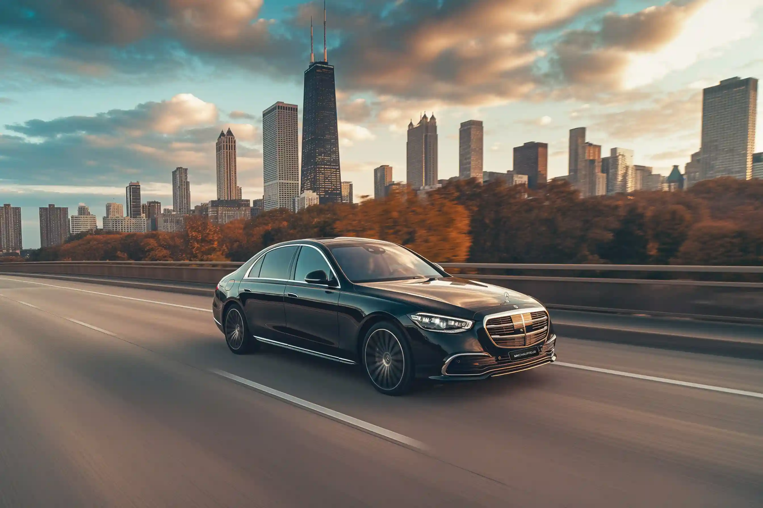 Luxury chauffeur vehicle on a city-to-city journey